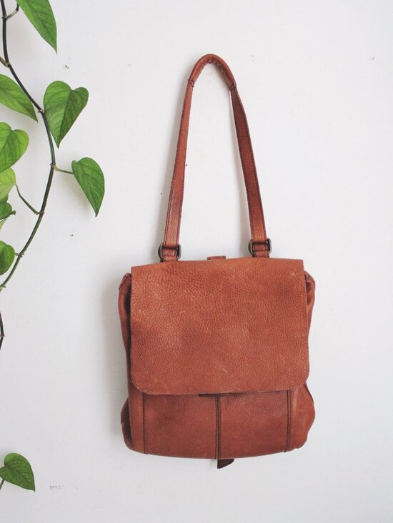 Unknown Handbags - Vintage Duluth Trading Company Brown Leather Backpack Pebbled Shoulder Bag Tan
